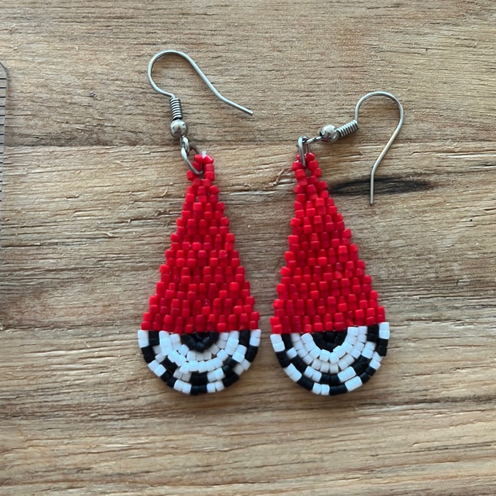 Red black and white handmade beaded earrings